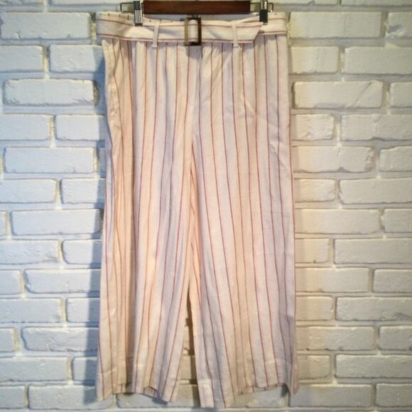 J.Jill Jenna Crop Stripped Linen Blend Pants Barleymult M petite - Picture 2 of 6